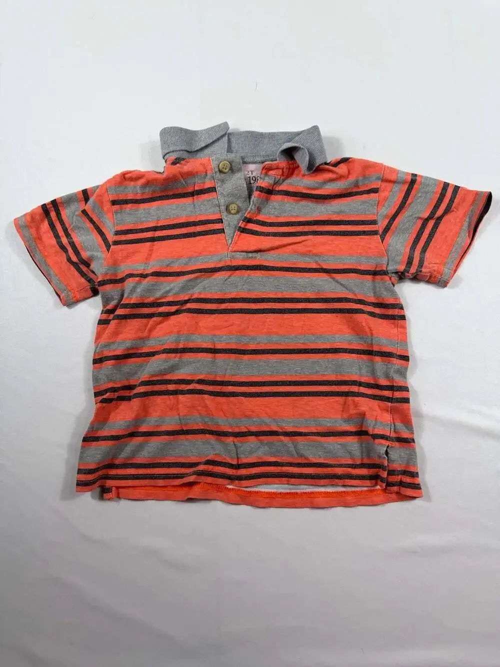 The Children's Place Boys Short Sleeve Striped Polo Shirt Orange Gray Size 2T